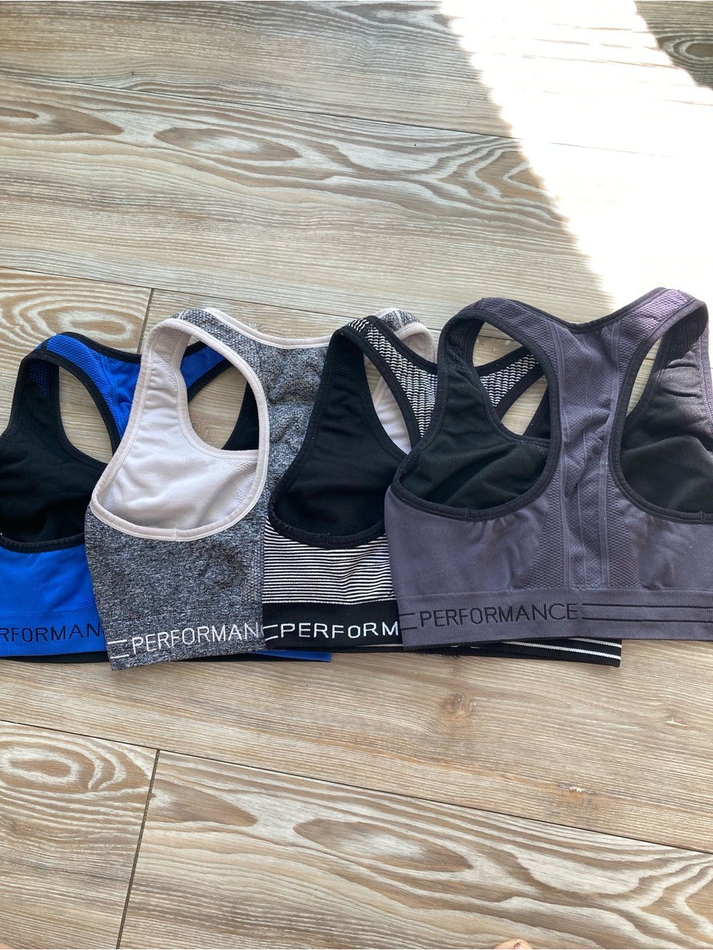 Set of 4 Calvin Klein Racerback Sports Bras -Blue, Heather, Black, Striped Small - Picture 3 of 3